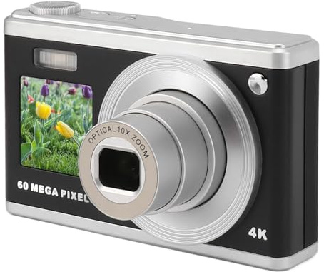 Appareil Photo Numérique 4K, Caméscope Compact à Zoom Optique 60MP Ultra HD 10X, Caméra dePortable, pour Enfants (Noir)