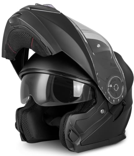 VINZ Santos Klapphelm mit Sonnenblende | ECE 22.06 & PINLOCK vorbereitet | Motorrad Helm Integralhelm | Motorradhelm Klappbar | In Gr. XS-XXL - Matt Schwarz