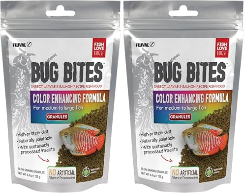 Fluval Bug Bites Fischfutter, mit Insektenlarven, farbverstärkendes Futter, langsam sinkendes Granulat, 1,4-2mm, 125g (Packung mit 2)