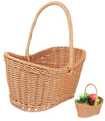AOKWAWALIY Portatile Con Manico Decorativo Per Fiori e Regali in Simil Rattan Per Picnic e Matrimoni