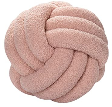 SUNFECILI Soft Knot Ball Pillow,Decorative Throw Pillows,Lamb Wool Boucle Circular Ball Pillow,Warm Beautiful Knotted Plush Pillow for Home Car Office Decoration(Pink)