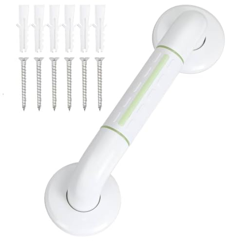 Poignée d'appui de douche 30 cm - Antidérapante - En acier inoxydable - Blanc - Pour salle de bain - Pour personnes âgées - Pour baignoire, douche, WC