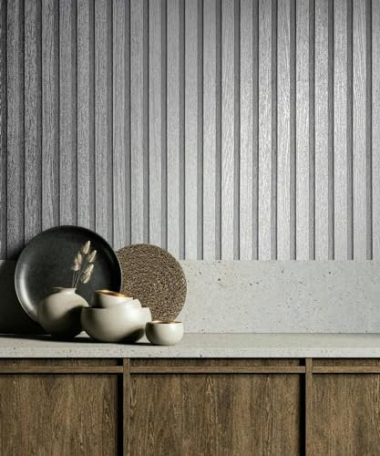 WALLCOVER Panneaux de papier peint intissé aspect métal argenté, à rayures, de qualité supérieure, pour le salon, la chambre à coucher, de 10,05 x 0,53 m