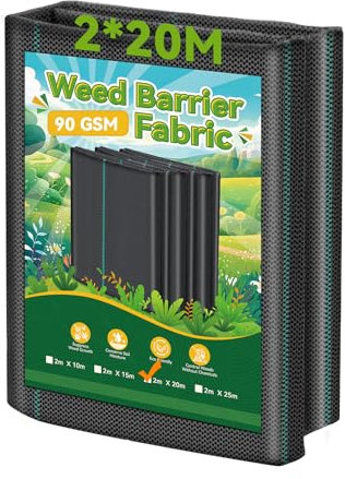 Domusensus 2m x 20m Heavy Duty Weed Control Membrane Garden 40㎡ Weed Control Barrier Fabric Landscape for Vegetable Garden, Garden, Water Permeable Fabric,Black Woven Ground Cover