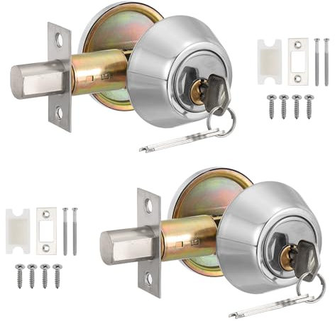 PATIKIL Keyed Alike Single Cylinder Deadbolts, 2 Pack Keyed Entry Door Knob Anti-Theft Exterior Door Hardware for Front Door and Entrance Door, Silver