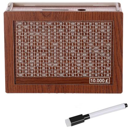 Cash Vault Wooden Savings Box with Counter, Portable Coin Counter Piggy Bank for Adults & Kids (GBP)