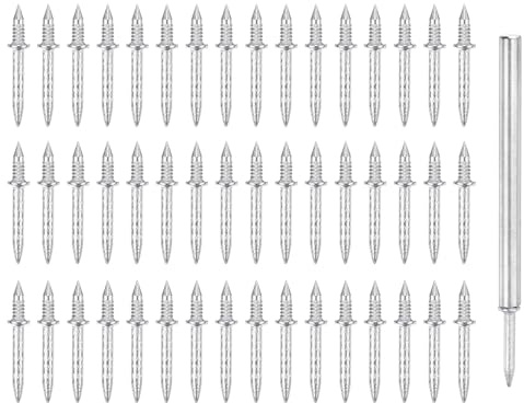 sourcing map 300Pcs Double-Head Skirting Thread Seamless Nail with 3 Nail-Specific Sleeve Tool, Zinc-Plated Carbon Steel Skirting Line Thread Nails Wood Baseboard Invisible Screws Nails, Silver