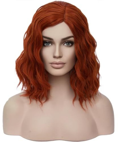PORSMEER Cosplay Perücke, Kupfer Damen Kurze Wellig Ingwer Synthetische Haar Bob Perücke für Frauen Avenging Widow Kostümparty Halloween Superheld Kostüm