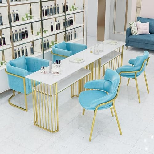 GYDUHYE Maniküretisch, doppellagig, Aufbewahrungsregal, Marmor, Arbeitszimmer, Tisch, Nagelschreibtisch für Salon, Spa, tragbar, einfach zu montieren (Größe: 80 x 45 x 75, Farbe: Gold)