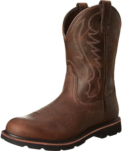 OPPOQ Herren-Western-Cowboystiefel aus Leder mit quadratischer Zehenpartie, mittelhoher, lässiger Arbeitsstiefel, bestickter Country-Stiefel aus Leder, Moderne, traditionell bestickte,Braun,48