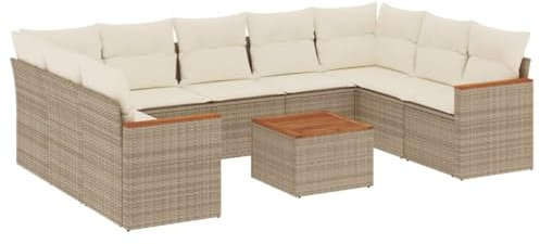 HETFTJN Eckbank Mit Tisch Gartenmöbel Set Lounge Möbel Outdoor Balkonmöbel Kleiner Balkon - 10-TLG. Garten-Sofagarnitur mit Kissen Beige Poly Rattan für Balkon Café Garten Hof