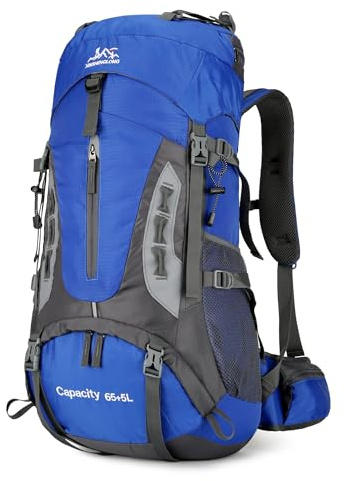 DEIUOGE Wasserdichter Reiserucksack, 70 l, groß, leicht, für Outdoor, Camping, Trekking, Wandern, Klettern, 33 x 25 x 68 cm, Unisex, Tagesrucksack mit Regenschutz, dunkelblau