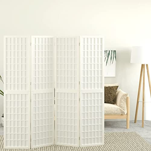 Juroupi 4-TLG. Paravent Japanischer Stil Faltbar 160x170 cm Paravent Outdoor Paravent Balkon Room Divider Raumteiler Trennwand Weiß
