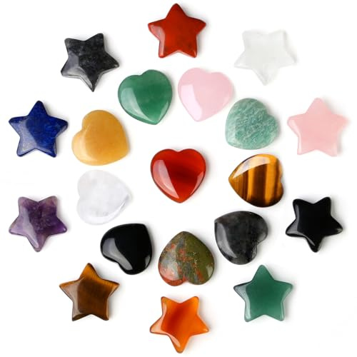 Sterne und Herzen Edelsteine für Kinder 20 Stück Kristalle Heilsteine | AWARDSEN Stern und Herz Natur Edelsteine Set Heilsteine, Glückssteine für Reiki-Healing, Kleine Geschenke für Frauen