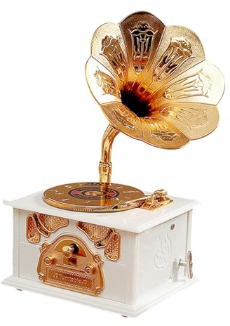 Ronyme Carillon Grammofono Vecchio Stile, Decorazione Da Tavolo, Modello Grammofono Leggero per Il Soggiorno, 12,9 X 10,9 X 22,9 Cm, Portagioie, Scatola Bianca