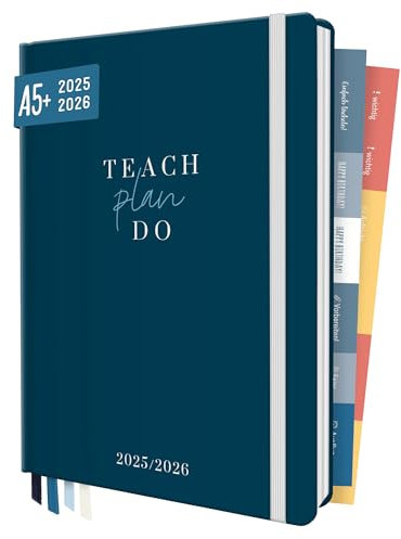 Häfft® Lehrer-Planer 2025/2026 A5 + Blue Hardcover Lehrerkalender/Schuljahresplaner mit 236 Seiten, Stickern und mehr - nachhaltig & klimafreundlich