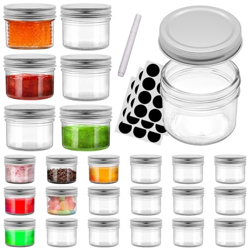 REUJIHXY 4oz Mason Jars Airtight Lids Glass Canning Jars 120ml Regular Lids Spice Jars Honey Jars for Yogurt,Jam,Spice,Overnight Oats Canning, Preserving,Decorations,Jelly,Dessert (6)