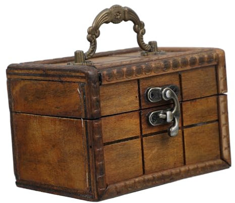 BESTOYARD Wooden Jewelry Box with Lock Small Decorative Treasure Chest Vintage Brown Storage Chest for Women’s Trinkets and Keepsakes Home Organizer
