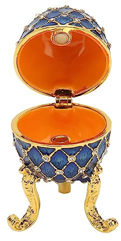 Pssopp Egg Shaped Trinket Box Dazzling Zinc Alloy Hinged Jewelry Ring Holder for Christmas or Bathroom Decoration (Blue)