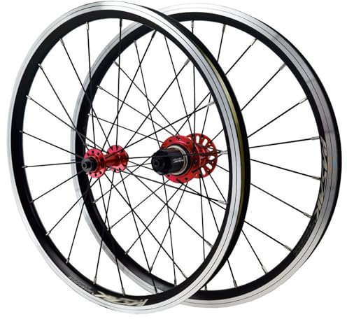 MirOdo 20 Inch Folding Bike Wheelset 406/451 BMX Aluminum Alloy Rim 20/24H Hub Front 2 Rear 4 Bearing Quick Release 74/130mm V-Brake Wheel For 7/8/9/10/11/12 Speed(Red,406)