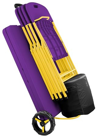 Creative Outdoor Folding Table and Chairs, 6 Ft, Built-in Wheels, Portable Durable Plastic (Purple & Yellow)