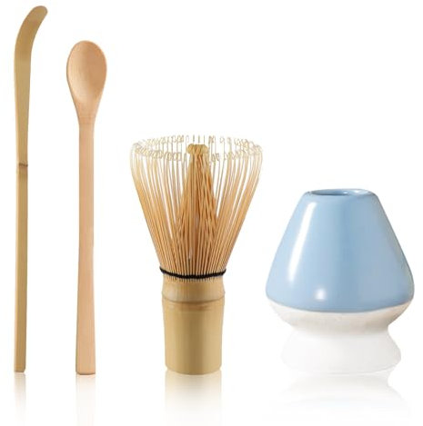 Matcha Set Matcha Whisk and Matcha Spoon Matcha Ceremony Accessory Set, Ceramic Matcha Whisk Holder(Blue)