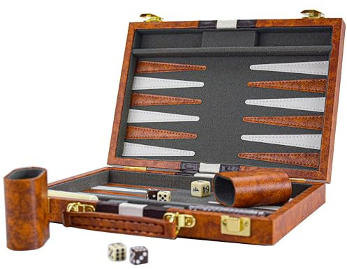 Backgammon Set 11 Klassisches Back Gammon Koffer Baggamon Spiel für Erwachsene Kinder (Braun-11 Zoll)