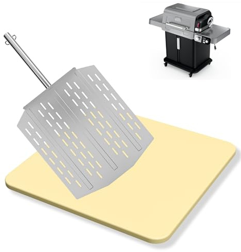 KEESHA Pizza Kit - 16'' Cordierite Pizza Stone & 12'' Square Stainless Steel Pizza Peel for Ninja FlexFlame, XSKPGPIZASTN Baking Stone for Oven Bread, Pizza, BBQ, Heat-Safe up to 900F