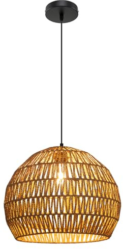COSTWAY Lampara Colgante de Papel, Lampara Techo Esférica Ajustable 0,5-1,5m, Estilo Bohemio Moderno, con Casquillo E27, Fácil Instalación, Ideal para Cocina, Sala y Dormitorio (Marrón)