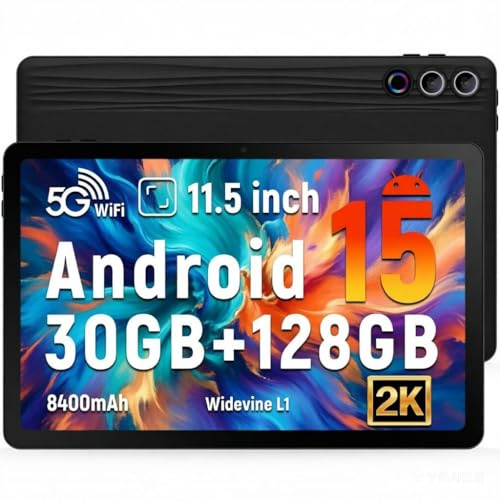 MUISOO Android 15 Tablet, 11.5 inch Tablet 30GB RAM + 128GB ROM (1TB TF), 2K Display/8400mAh/ Octa-Core/ 5G WiFi/Widevine L1/ BT5.0/8MP+13MP Camera/Face ID Android Tablets PC,Black