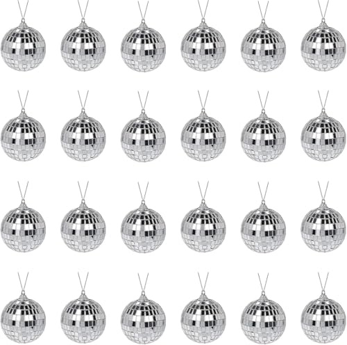 ATB-Foger 24 palline di Natale a specchio riflettenti, colore argento, decorazione per feste o DJ, effetto luce, decorazioni per la casa, oggetti di scena e accessori per giochi (3 cm)