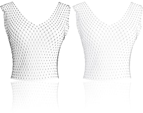 2 Piezas De Chalecos De Rejilla Huecos, Tops Ajustados Sexys Con Cuello En V, Disfraces Personalizados De Estilo De Chica Sexy, Vestido De Verano Fresco(Negro, Blanco).
