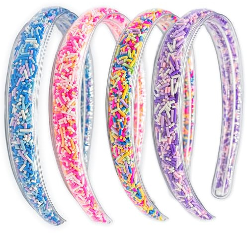 FROG SAC 4 Headbands for Girls - Kids Glitter Headband, Thin Little Girl Sprinkles Head Bands, Toddler Hair Accessories, Easter Basket Fillers Stocking Stuffers (Pink/Purple/Blue/Rainbow, Kids)