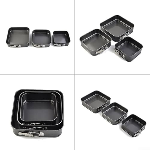 Filteilect Set di 3 teglie quadrate per torte con fondo rimovibile per cuocere cheesecake, mousse, crostate, compatibile con forno e pentola a pressione, grigio, 12/15/18 x 4,5 cm