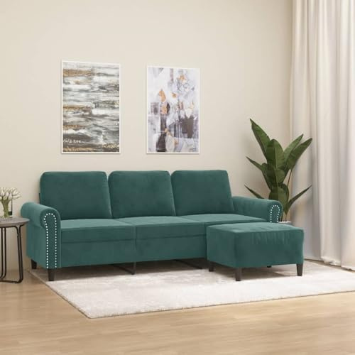 HETFTJN 3-Sitzer Samtsofa mit Hocker DarkGreen 212 cm Couch mit Ottomane Modernes Design Robust und Bequem für Living Room Schlafzimmer Büro