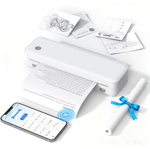 Bisofice D82 - Stampante portatile A4, Stampante Termica Bluetooth compatibile con Android e iOS, Stampante Senza Inchiostro per Ufficio Viaggi, Casa, Bianco