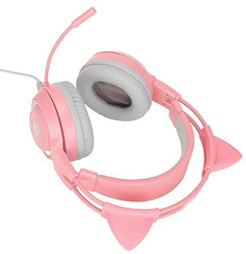 Ausla SYG25 Cat-Ear-Gaming-Headset, USB und 3,5 mm, einstellbare Lautstärke, Stummschaltung, Pink, für PC und Konsole