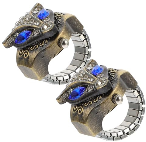 ibasenice 2 Stück Retro Fingeruhren Ring Elastisch Vintage Ringuhr mit Blauem Auge Kreative Schmuckringe für Herren und Damen Lässige Accessoires für Alltag und Party
