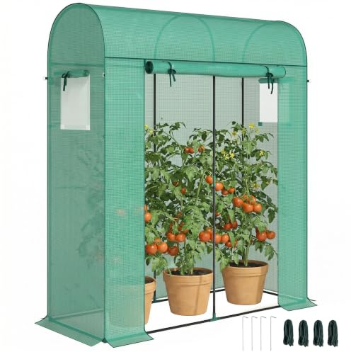 Outsunny Serra da Balcone Porta Avvolgibile Anti UV 170x68x200 cm Verde | Finestre Avvolgibili, Serra per Orto, Struttura in Acciaio, Copertura PE, per Piante, Verdure, Fiori, Frutta