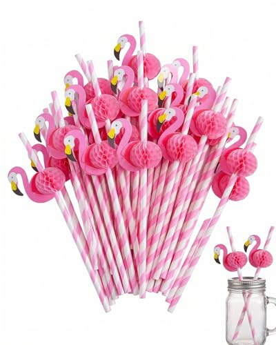 HAPZUR Pajitas de Papel Flamenco Hawaiano 50 uds - Ecológicas, Decoración Fiesta. Biodegradables y Resistentes. Ideales para Cumpleaños, Verano, Bebidas y Eventos Tropicales Sostenibles.