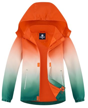 BuyiRen Boys Girls Windbreakers Jacket Rain Jackets Hooded Raincoat Fleece Lined Rain Coats for Kids, 4-13 Years