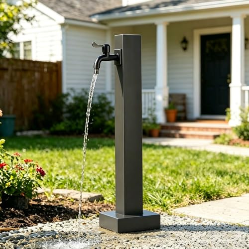 Fontana da giardino,Fontanella a Colonna con Rubinetto Acqua,colonna acqua giardino,Rubinetto Antigelo da Esterno,Ingresso acqua laterale/ingresso acqua inferiore 60cm Nero G