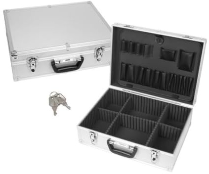 Perel Valise à outils aluminium 457 x 330 x 152 mm avec serrure à clé, séparateurs réglables et porte-outils