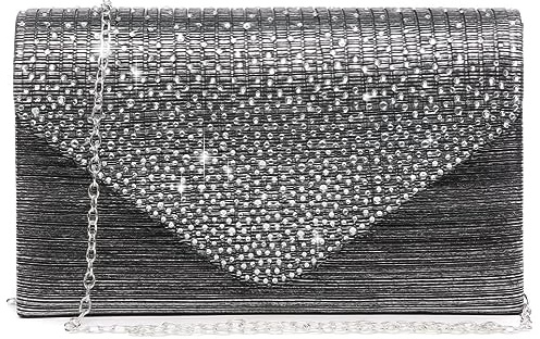 Dasein Women Satin Evening Bag Rhinestone Clutch Purse Wedding Prom Purse Formal Cocktail Party Handbag (Grey)