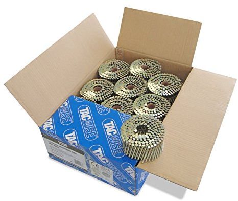 Tacwise 1036 Clous en Rouleau Extra Galvanisés à Tête Plate de Type 3,3 / 65 mm, Pointe en Diamant, Tige Annelée, Inclinés à 16°, Reliés en Fil, Lot de 4000