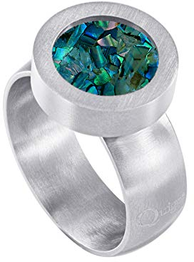 Quiges Matt Silber Edelstahl Ring 12mm Mini Coin Halter Wechselring und Austauschbar Natürliches Tropisches Blau Abalone Muschel Coin in Größe 20mm