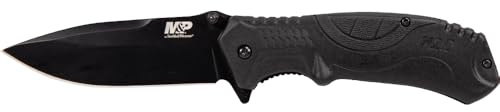 Smith & Wesson M&P M2.0 8.07in S.S. Ultra-Glide Folding Knife with 3.5in Drop Point Blade and Rubber Handle for Outdoor, Tactical, Survival and EDC, Multicolor,Black