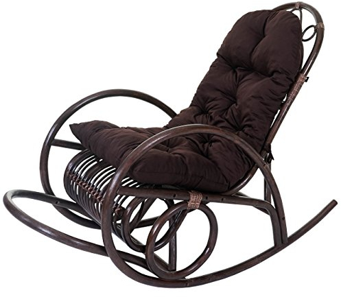 Mendler Schaukelstuhl HWC-C40, Schwingsessel Rattansessel, braun - Auflage braun