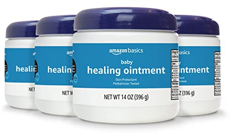 Amazon Basics Healing Ointment for Babies, Skin Protectant for Irritated or Cracked Skin, Pediatrician Tested, 14 Ounce, 4-Pack (Previously Solimo)