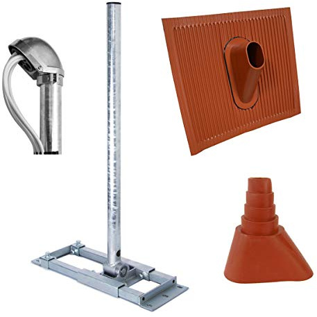 Premium X Deluxe X90-48 Dachsparrenhalter 90 cm Mast SAT Dach-Halterung Dach-Abdeckung Alu-Dachziegel rot Manschette Aluminium Mast-Kappe